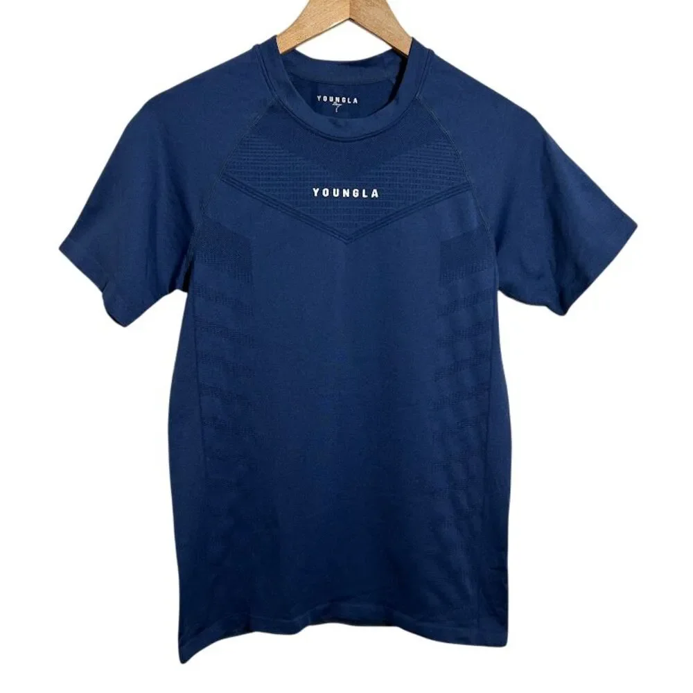 YoungLA Mens 465 Superhero Compression Shirt L Blue Athletic Training Gym